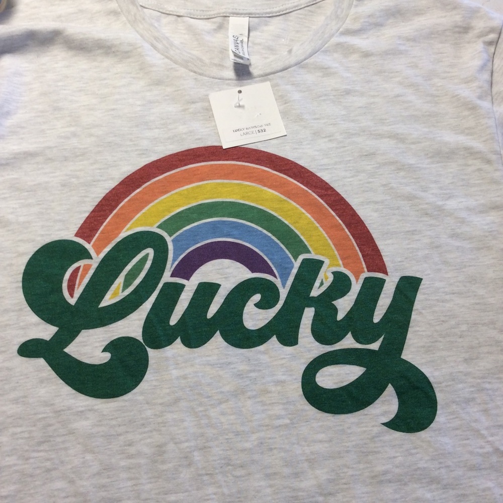 Men’s L Ash Gray Rainbow Lucky Graphic T Shirt